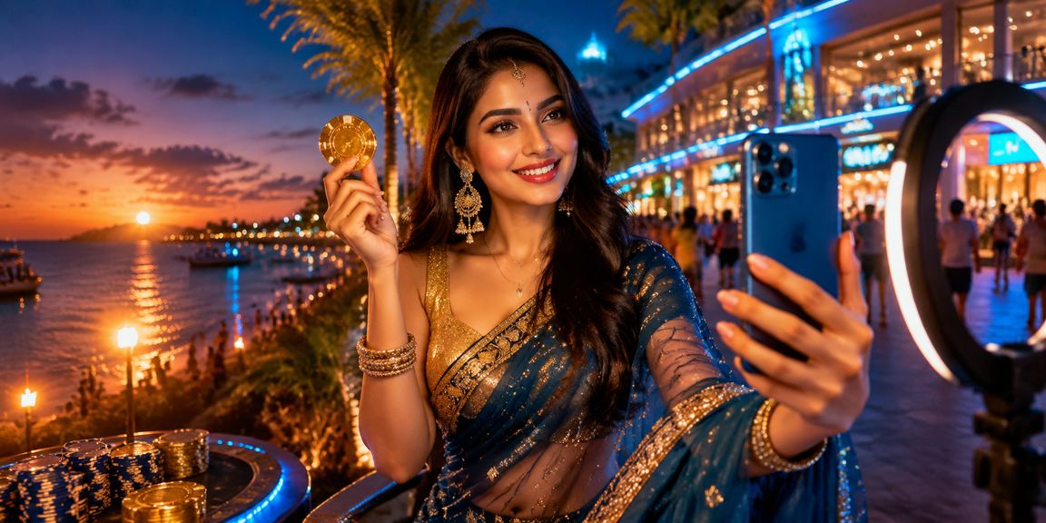 সেন্ট মার্টিনে মোবাইলে ক্যাসিনো খেলছেন শাড়ি পরা একজন নারী